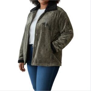 ARTISANS Vintage Soft Fleece Cardigan Women XL Olive Everyday Retro Grunge Boho